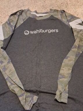 Wahlburgers Long Sleeve Raglan Tee - Charcoal with Camo Sleeves